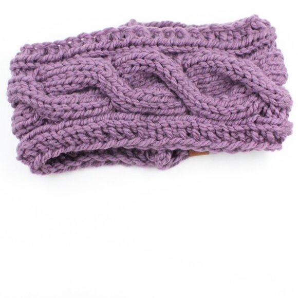 Handmade Hand Knit Chunky Cable Knit Acrylic Grape Purple Ear Warmer Headband - Picture 4 of 7
